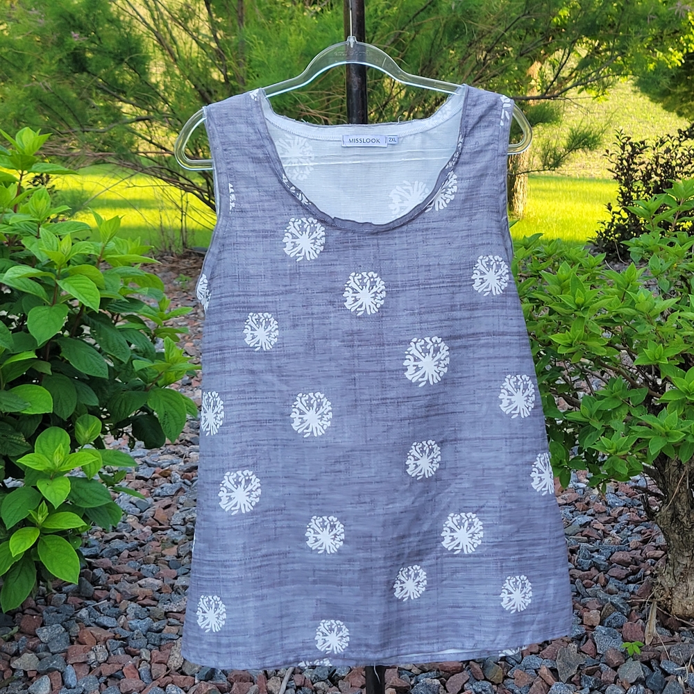 Mislook Heather Gray Scoop Neck Tank With White Flowers 2XL